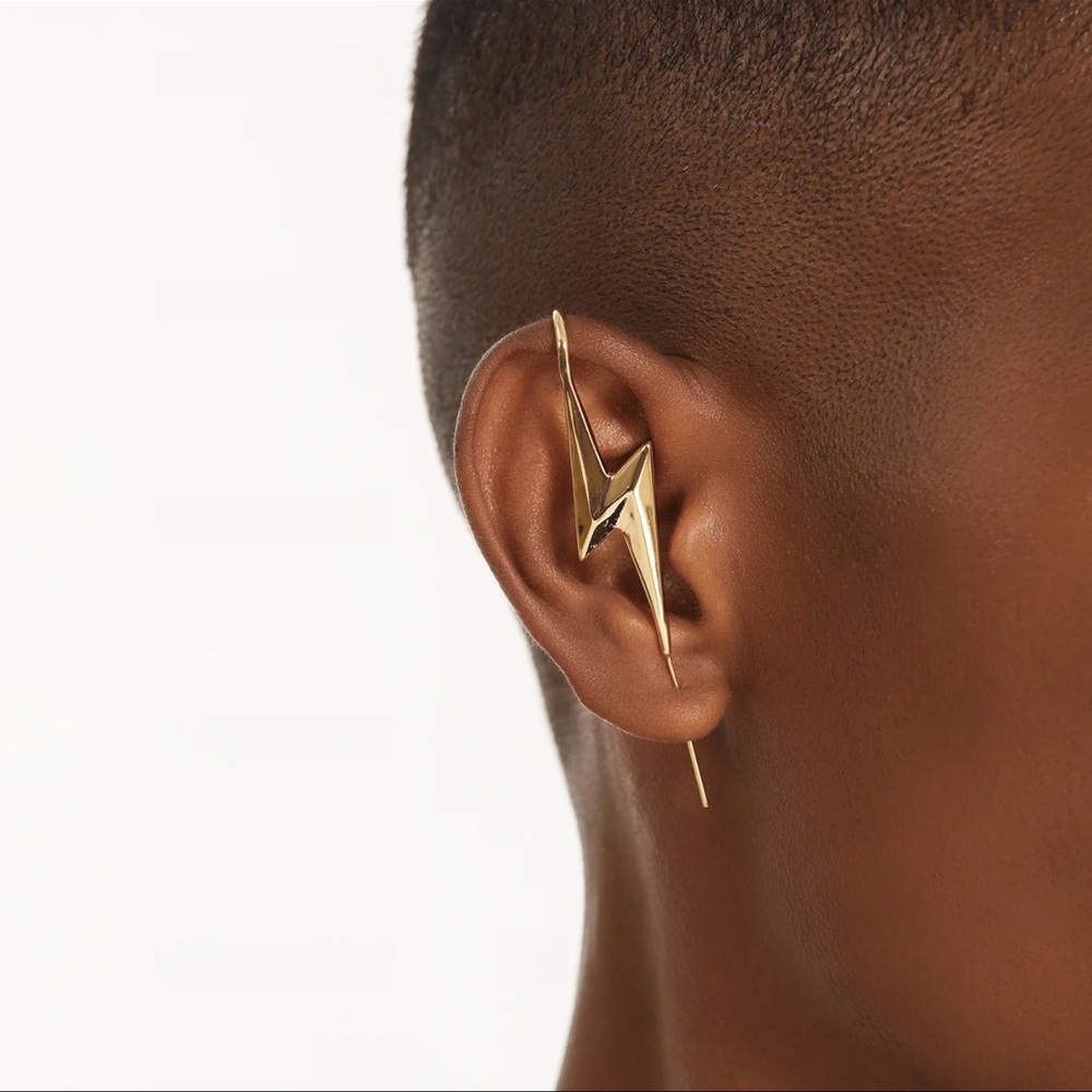 Gold Lightning Bolt Earring Oreylo NWT ear cuff helix hook - Picture 4 of 6